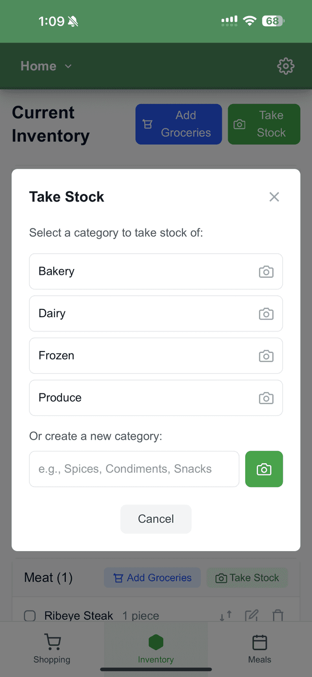 Take Stock photo scanning interface showing category selection